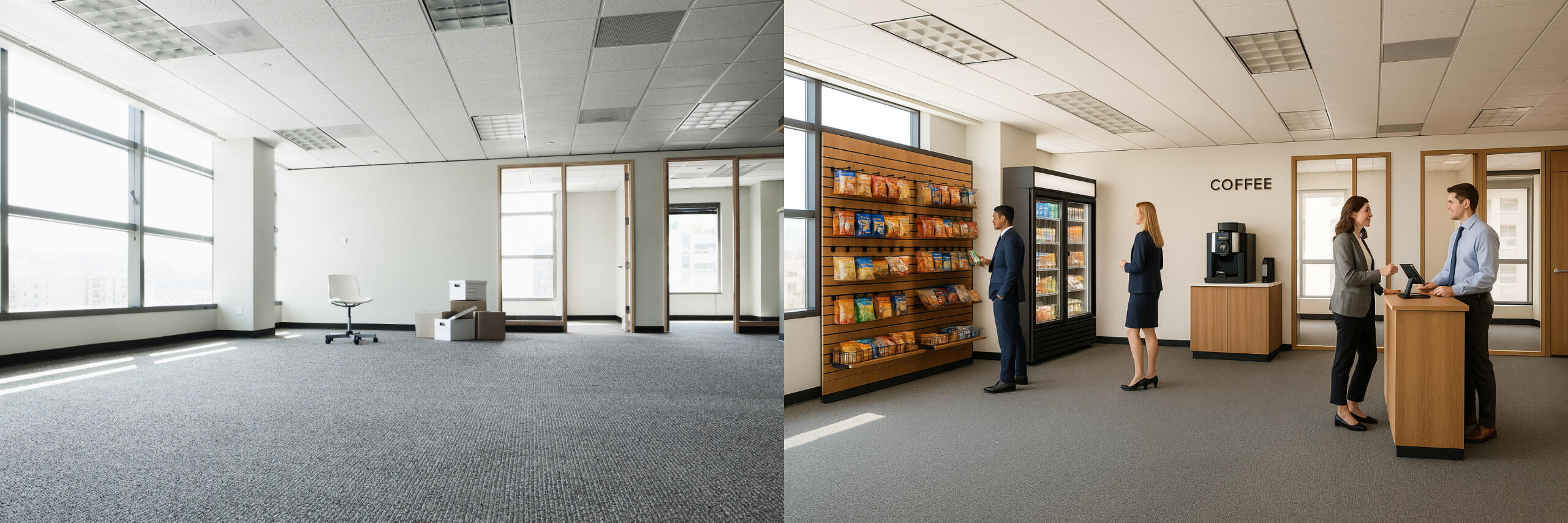 Espacio sin usar vs. Mini Market + Área de Café